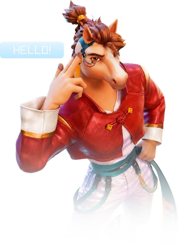 Horse character waving hello